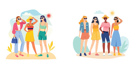 Fototapeta premium Stylish summer casual outfits worn by models logotype vector logo design