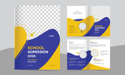 School admission 4 page brochure , creative modern design for educational institute, back to school brochure