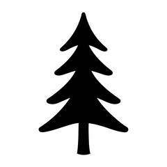 Simple black silhouette of a generic pine tree on a white background