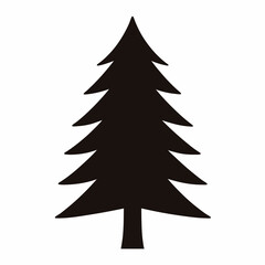 Black silhouette of a simple stylized fir tree against a white background