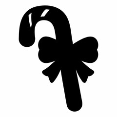 Stylized black candy cane with a bow Christmas holiday illustration