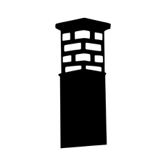 Solid black silhouette depiction of a brick chimney structure with detail