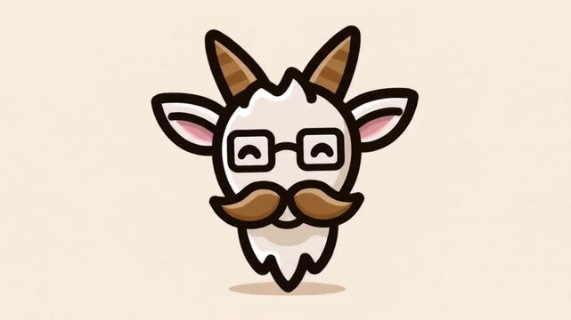 Cartoon goat head with glasses and mustache