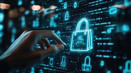 Hand interacting with secure online shopping interface