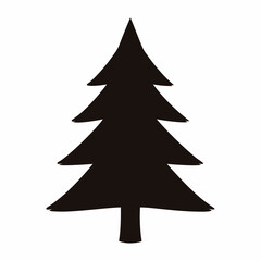 Obraz premium Black Silhouette of Christmas Tree on White Background, Holiday Graphic Design