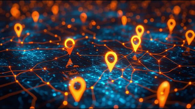 Digital Navigation Map: A dynamic, futuristic illustration showing a glowing digital map with location pins, highlighting connectivity and data flow.