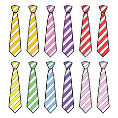 Vector art of a collection of colorful striped ties isolated on a, showcasing a variety of patterns and styles for mens fashion and formal wear