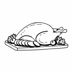 Vector art of roasted turkey on a wooden board, perfect for thanksgiving or any festive occasion