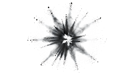 Black powder explosion isolated on transparent background