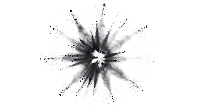 Black powder explosion isolated on transparent background