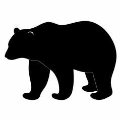 Black bear silhouette standing isolated on white background, side view of animal