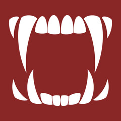 A vampire mouth with sharp white fangs illustration, perfect for Halloween parties, horror graphics, posters, and vampire-themed designs.