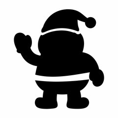 Silhouette illustration of cartoon Santa Claus figure waving his gloved hand