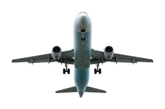 Airplane taking off from airport runway at sunrise aerial capturing dynamic flight experience isolated PNG