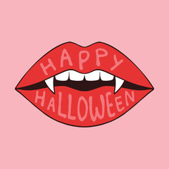 Lip Happy Halloween. sexy female Dracula mouth with long teeth