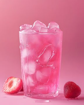 Pink milk with ice,3D soft pop.