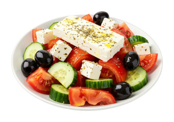 Fresh greek salad recipe with feta cheese mediterranean style healthy ingredients vibrant colors delicious dish isolated PNG