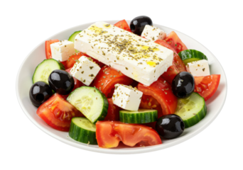 Fresh greek salad recipe with feta cheese mediterranean style healthy ingredients vibrant colors delicious dish isolated PNG