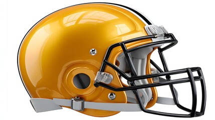 Fototapeta premium Bright Yellow Football Helmet With Black Faceguard Designed For High-Impact Sports Safety