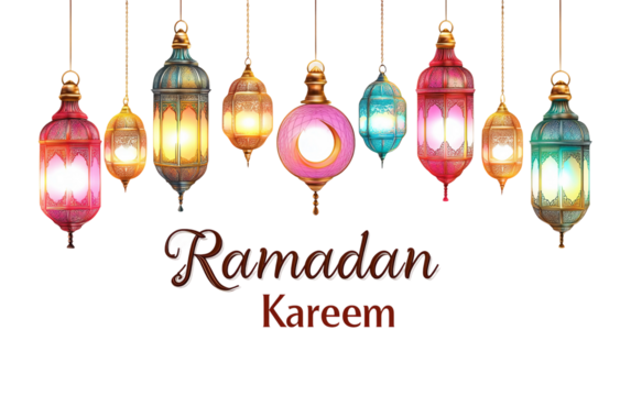 Digital greeting banner featuring Ramadan Kareem text designed for festive online and social media celebration isolated on transparent background PNG