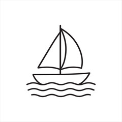 Simple Black and White Line Drawing of a Sailboat on Wavy Water A Nautical Icon for Graphic Design