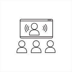 Online Meeting Illustration Featuring Screen Displaying Speaker and Three Audience Members Attending Virtual Conference