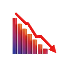 Red arrow graph showing decline isolated on transparent background