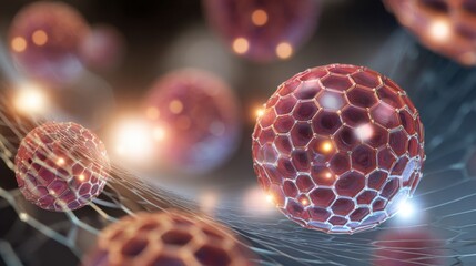 red spheres hexagonal pattern network