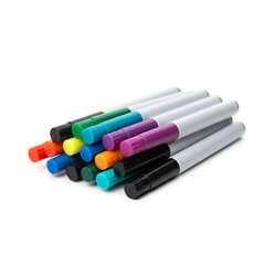 pack of markers for students, colorful caps, isolated on white background