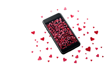 Digital Valentines Day e-card design featuring heart graphics and romantic elements for online greeting and celebration isolated on transparent background PNG