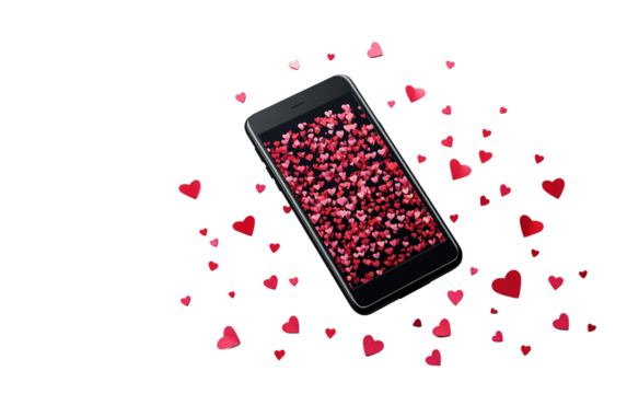 Digital Valentines Day e-card design featuring heart graphics and romantic elements for online greeting and celebration isolated on transparent background PNG