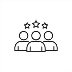 Line Art Icon Depicting Group of Three People Under Three Stars Representing Excellent Customer Satisfaction or a High Rating