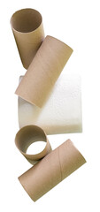 Tissue paper roll or toilet paper roll with cores or tissue paper tubes in stack isolated on white background with clipping paht