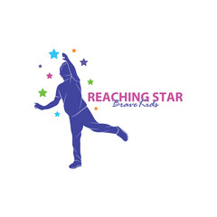 Reaching Stars Logo Design Template. Kids Dream Star Logo Vector. Emblem, Colorful, Creative Symbol, Icon