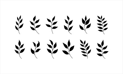 Black leaf silhouettes arranged in a creative pattern on a white background for design inspiration and decoration