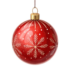 Realistic red Christmas bauble ornament on transparent background for holiday decorations, greeting cards, winter festival posters and seasonal branding