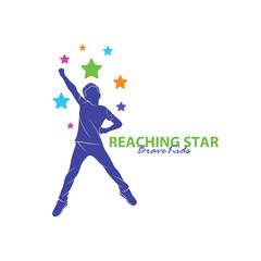 Reaching Stars Logo Design Template. Kids Dream Star Logo Vector. Emblem, Colorful, Creative Symbol, Icon
