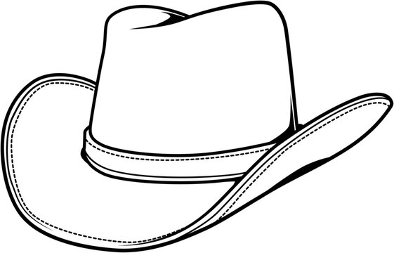 Schwarz-Wei&szlig; Illustration eines Cowboyhuts mit markanten N&auml;hten

