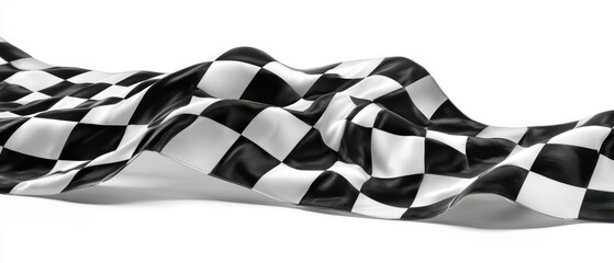 The checkered racing flag waves dramatically in celebration of victory.
