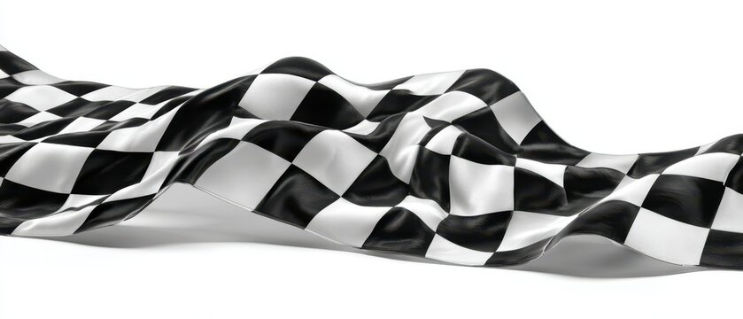 The checkered racing flag waves dramatically in celebration of victory.