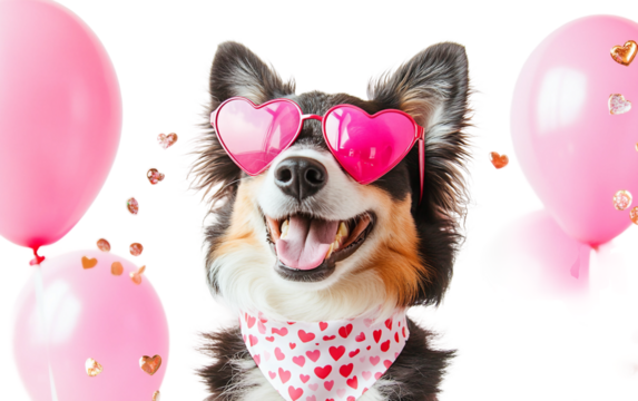 Adorable pet in stylish heart sunglasses enjoying sunny day and showcasing cute personality isolated on transparent background PNG