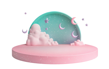 Colorful circular platform featuring soft pink and teal gradient for contemporary showcase and digital artwork isolated on transparent background PNG