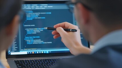 Software Developers Collaborating, Discussing Code on Laptop. - Powered by Adobe