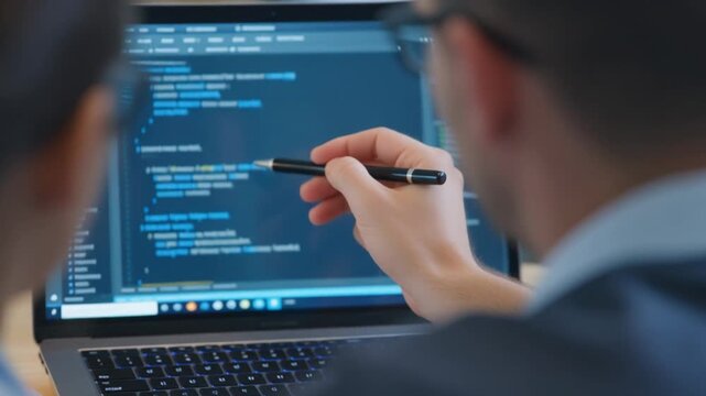 Software Developers Collaborating, Discussing Code on Laptop. - Powered by Adobe