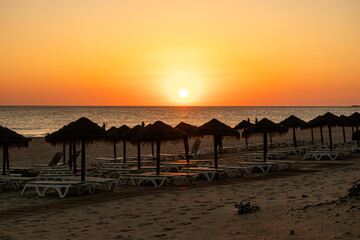 Scenic sunset at La Barrosa Beach in Sancti Petri, Cadiz, Andalusia, Spain