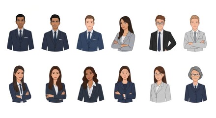 Collection of diverse business professionals portrait illustrations.