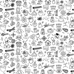 medical drugs chinese herbal medicine doodle icon seamless pattern