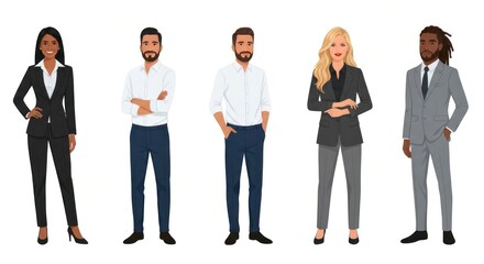 Obraz premium Diverse group of business professionals in suits on white backdrop