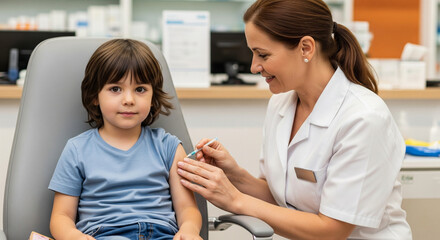 Caring Nurse Vaccinating a Young Boy: Pediatric Health and Immunization
