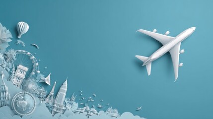 Obraz premium airplane above paper travel scene
